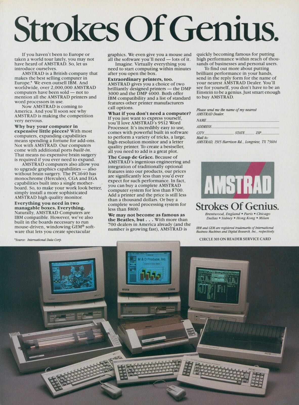1987 Amstrad Strokes of Genius Computers Printers 2 Manageable Boxes Ad PC2