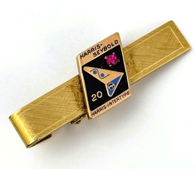 Harris Seybold Intertype 20 Service Pin 14K Gold Center 12 K GF Tie Bar