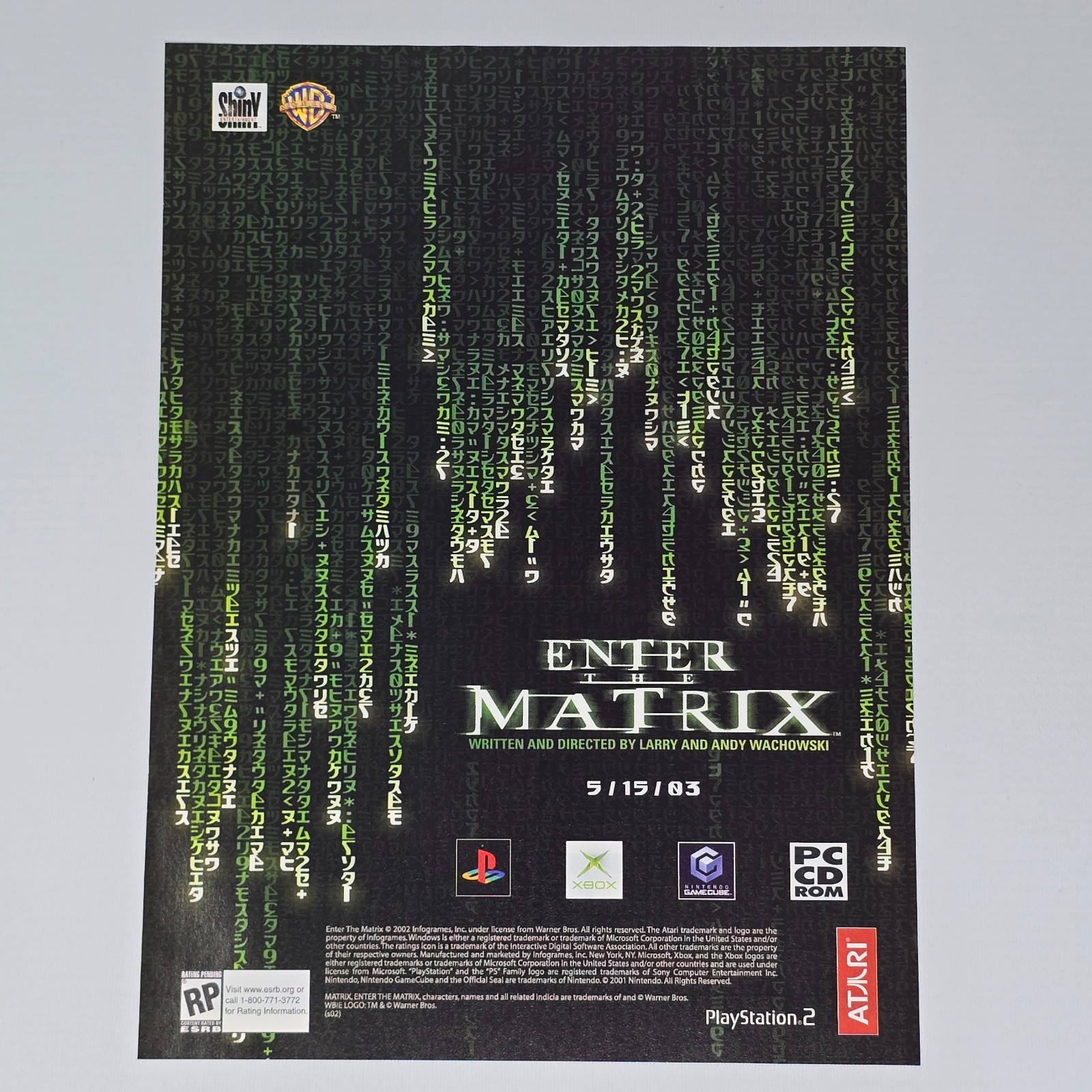 Enter The Matrix Xbox GmaeCube PS2 PC Authentic Magazine Ad