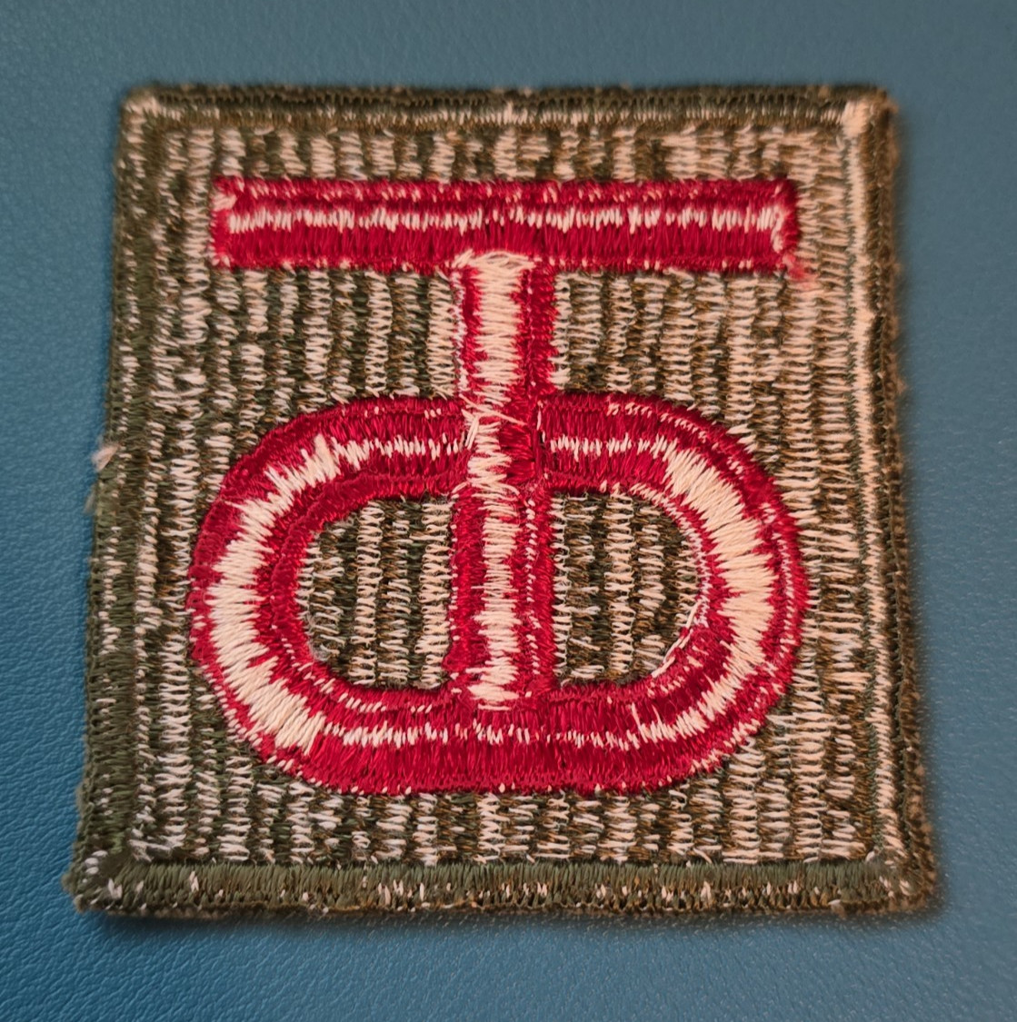 US Army 90th Infantry Division Patch-Cut Edge-Ribbed Snow Back-Vintage WWII