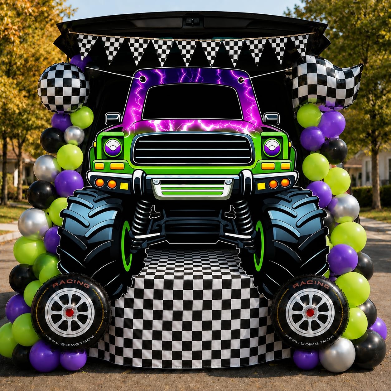 118pcs Monster Truck Trunk or Treat Car Decorations Kit Halloween Backdrop