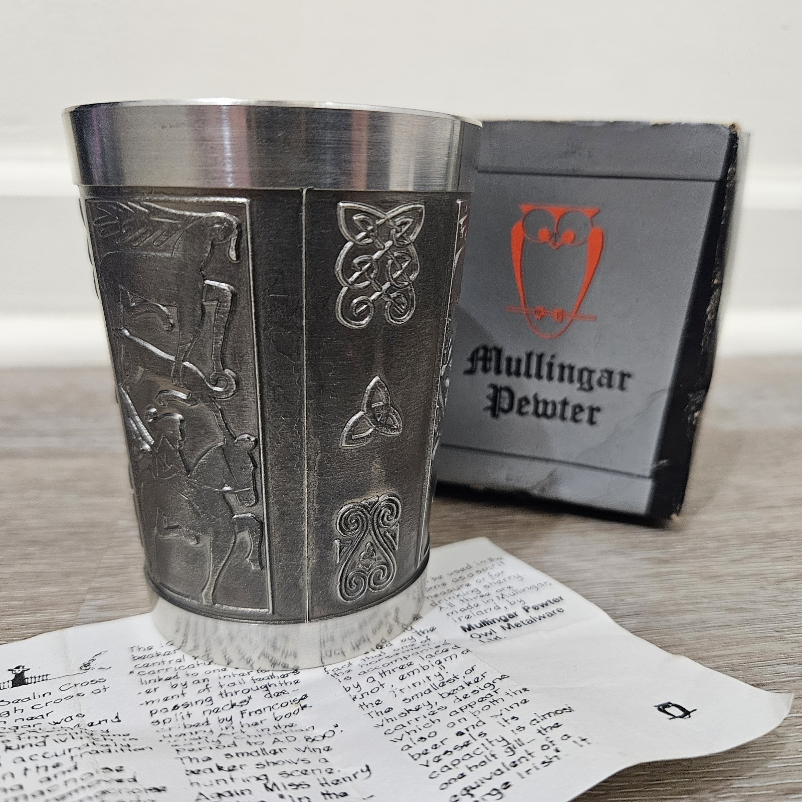 Vintage Mullingar Pewter Celtic Wine Beaker Cup Ireland Bealin Cross Whiskey