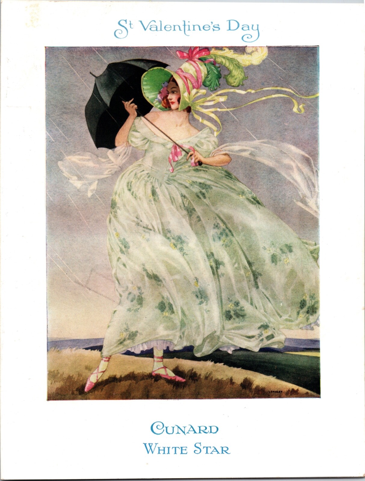Vintage 1937 Cunard M.V. Britannic Steamship Valentine's Day Menu Victorian Lady