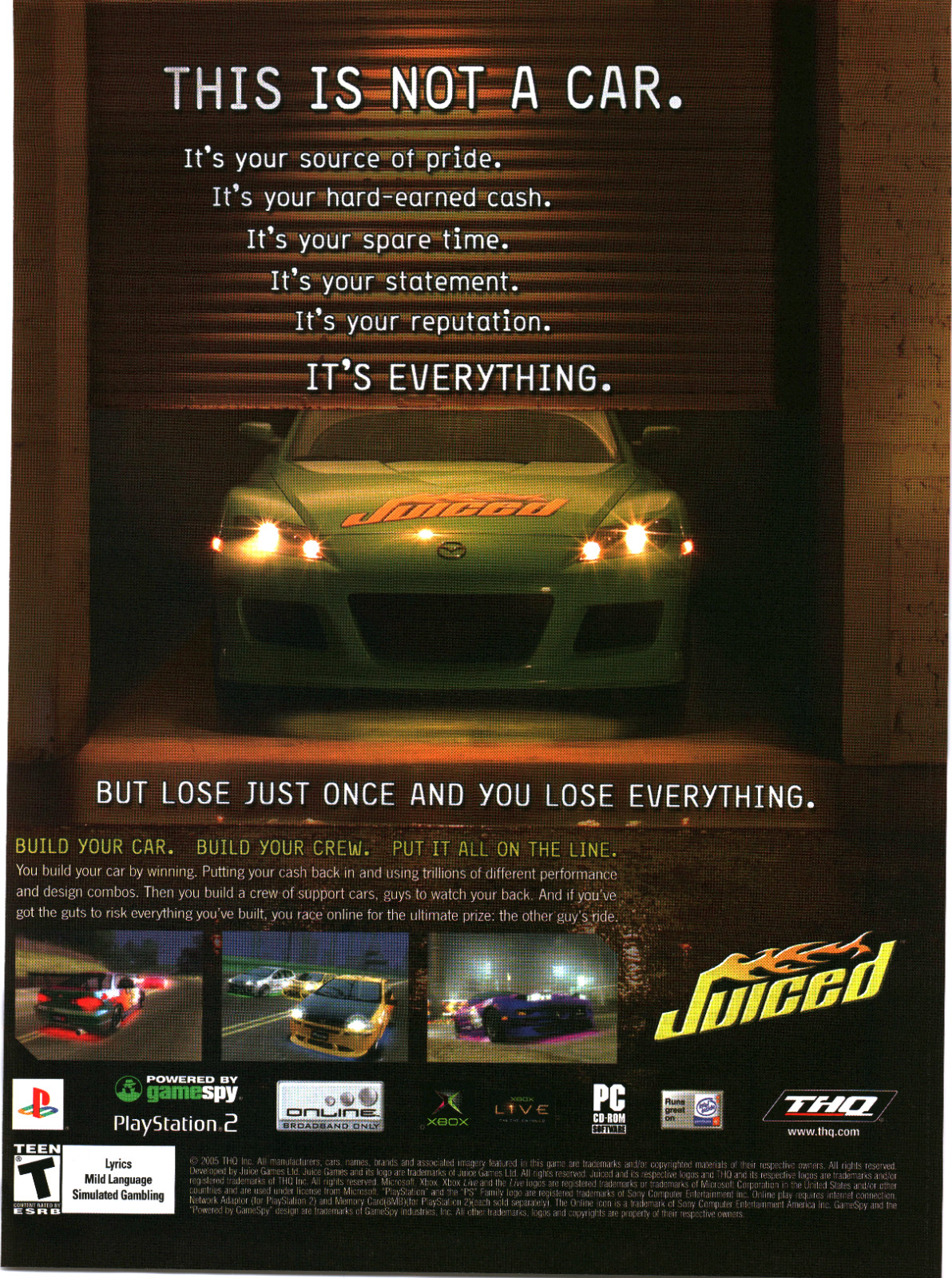 2005 Juiced PS2 Xbox PC THQ Video Game Promo Art Print Ad VTG Rare Mazda RX-8