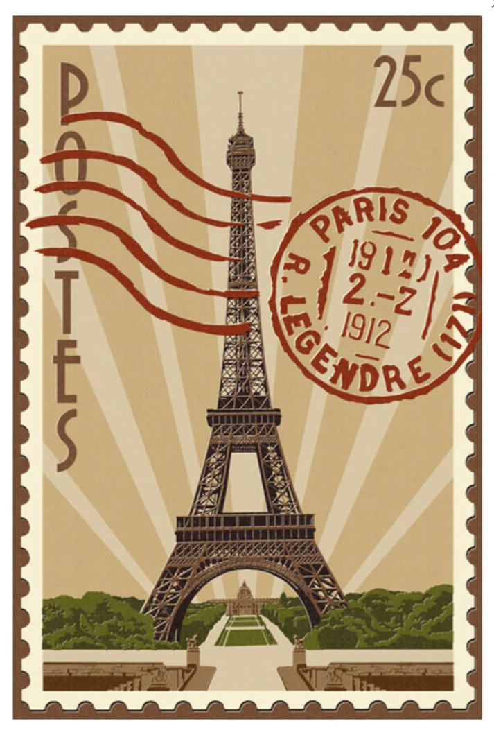 Special Paris, France - Letterpress Stamp - Eiffel Tower Lantern Press Postcard