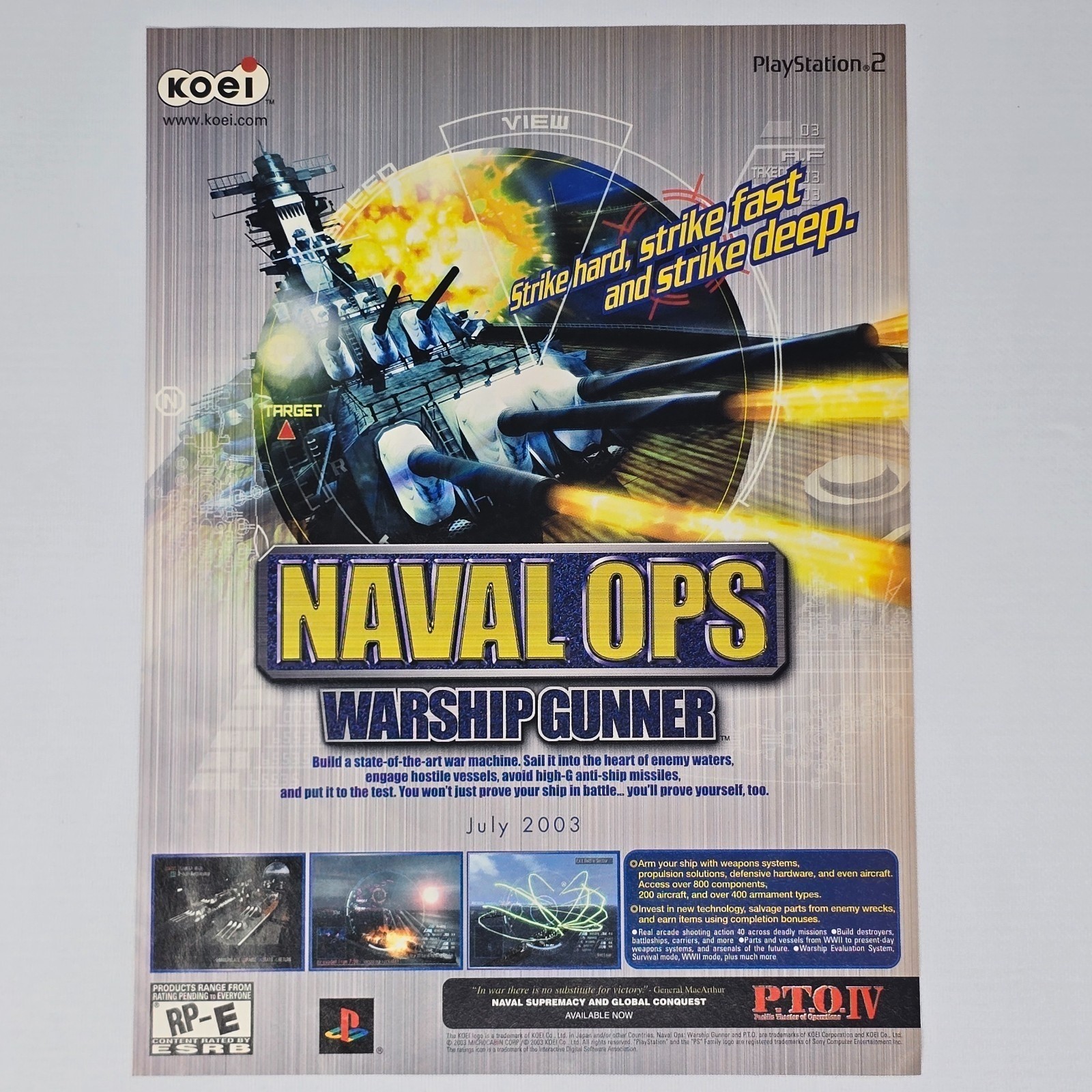 Naval Ops Warship Gunner PlayStation 2 PS2 Authentic Magazine Ad