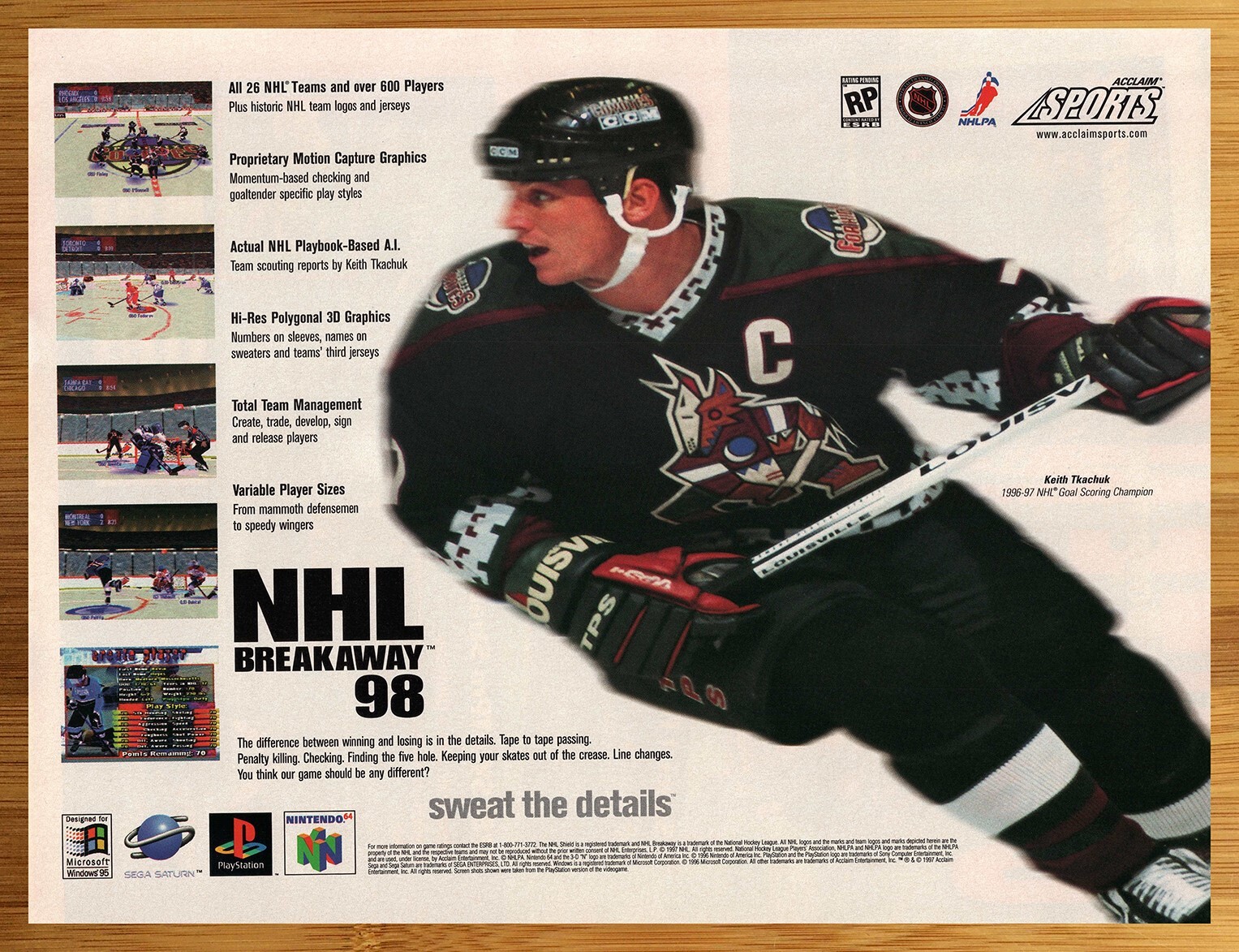 1998 NHL Breakaway 98 Saturn N64 PS1 PC Print Ad/Poster Retro Video Game Art 90s