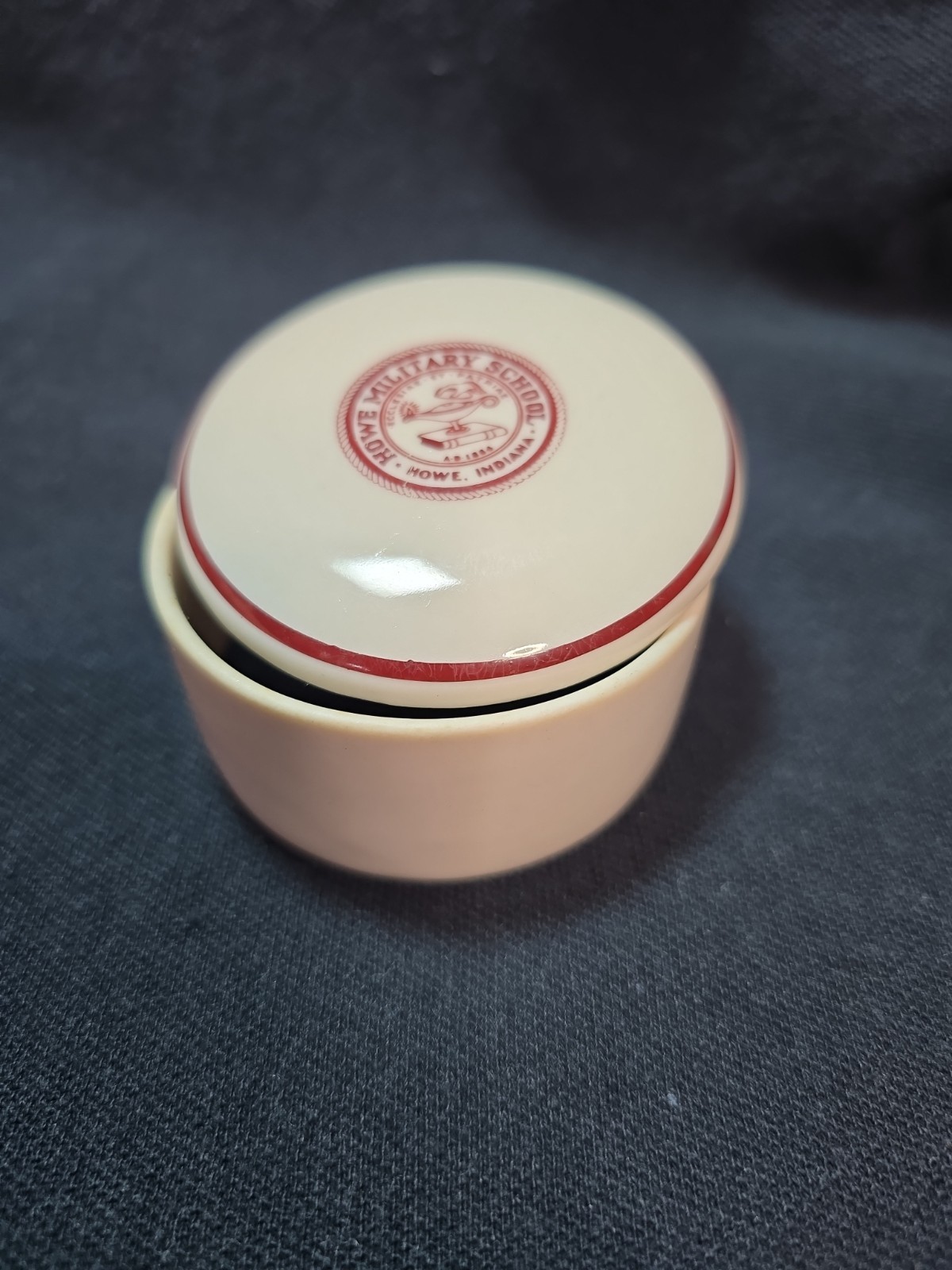 RARE VINTAGE HOWE MILITARY (Now Closed) SCHOOL  Ceramic Jar And Lid Indiana