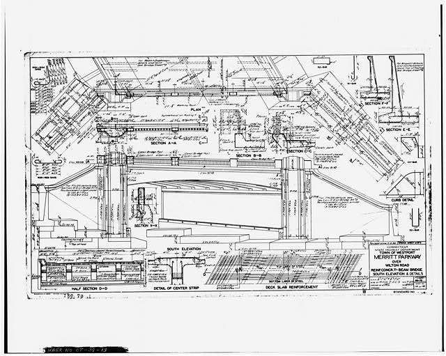 Westport Connecticut 1937 Merritt Parkway Wilton Road Bridge Blueprint