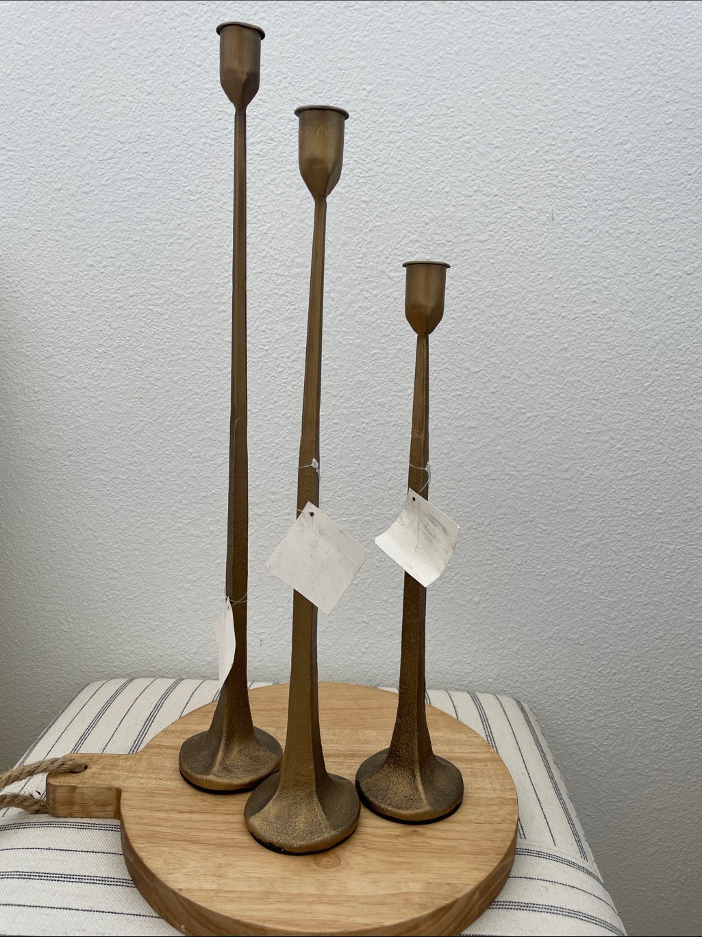 SALE NWOT Hobby Lobby Gold Bronze Iron Tall Taper Candle Holders Set of 3