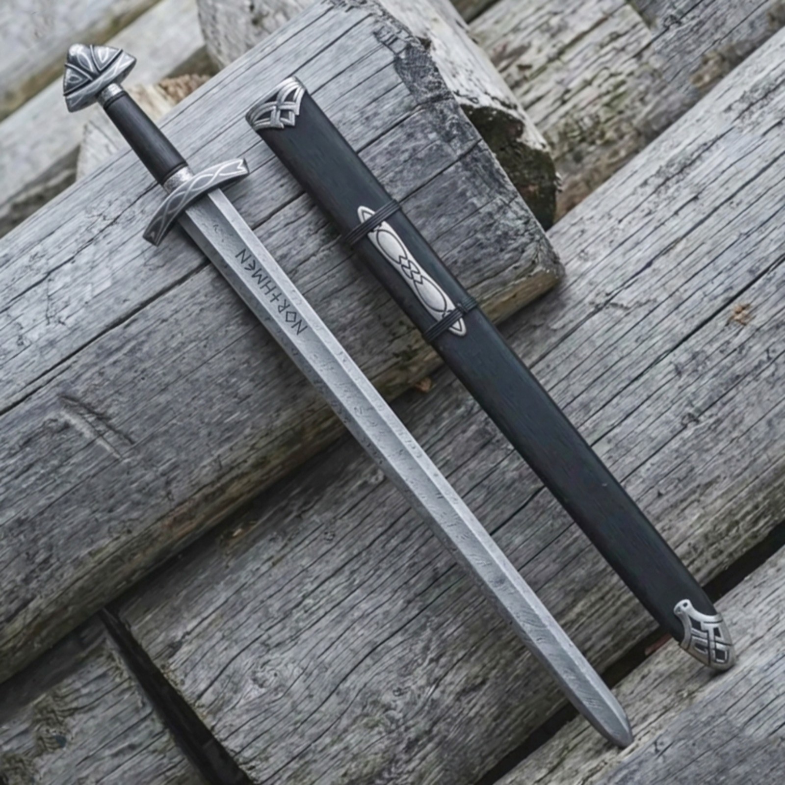 Northmen Handmade Viking Sword 38” – Damascus Steel Blade with Scabbard