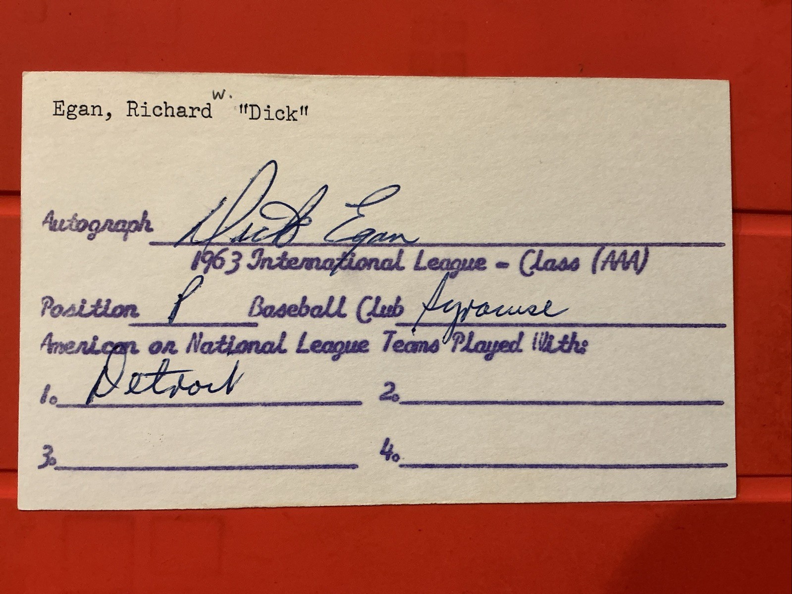 Dick Egan🔥🔥🔥🔥MLB: 1963 Detroit Tigers 🔥🔥🔥🔥Autograph🧢