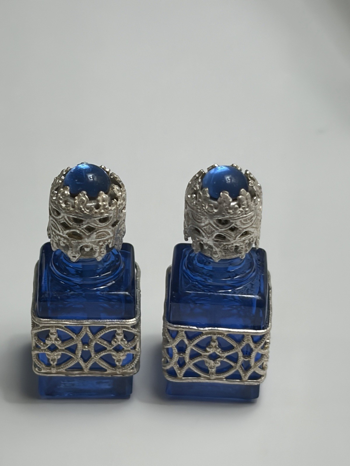 Pair Of Extra mini  French Bottles In Blue