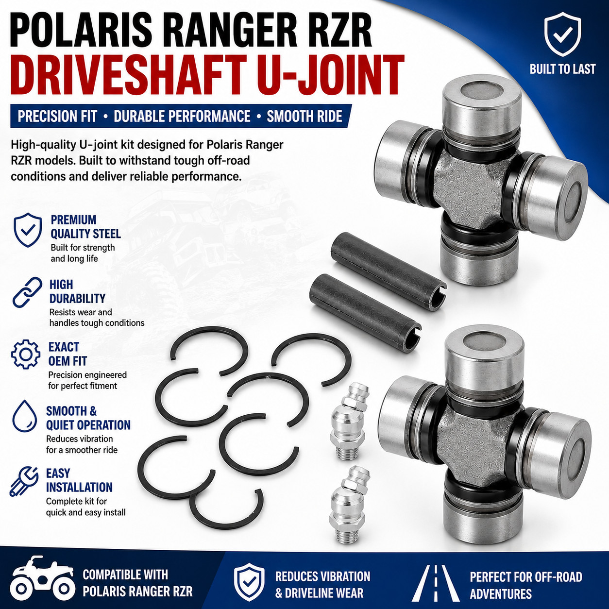 2x Front & Rear driveshaft u-joint For Polaris Ranger RZR Scrambler...