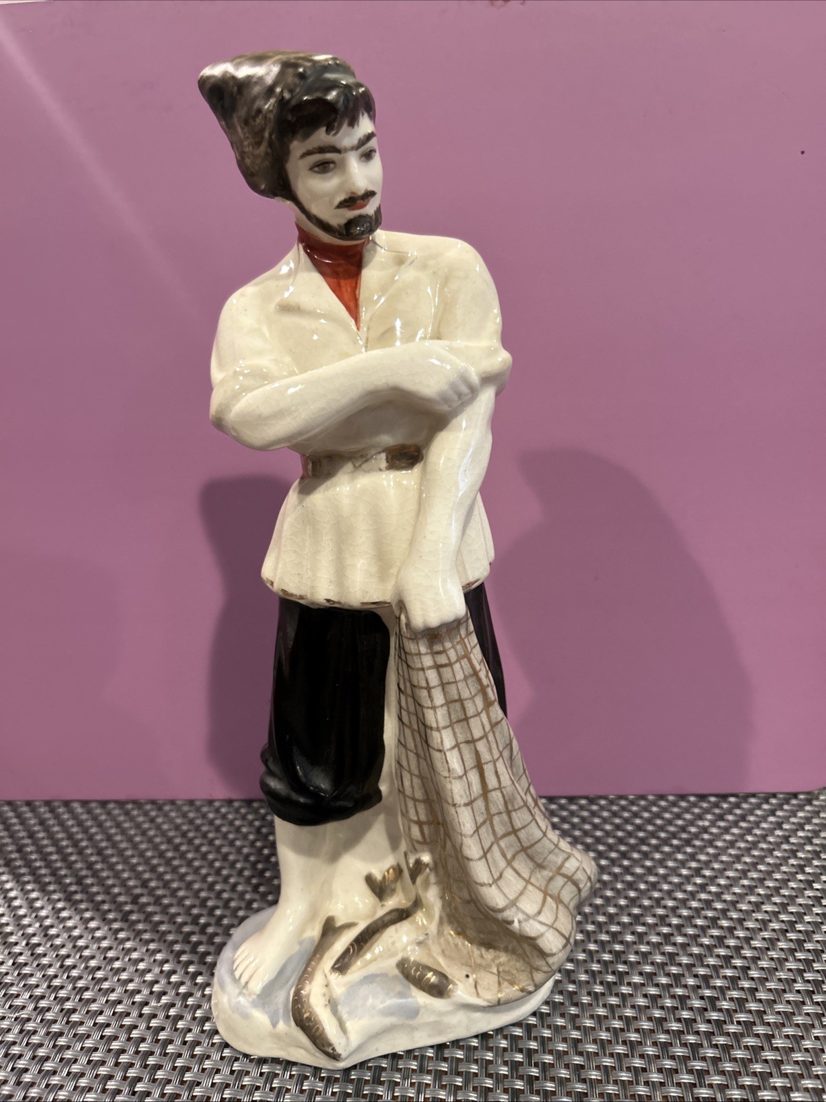 Vintage Russian Porcelain figurine USSR Soviet Cossack Fisherman