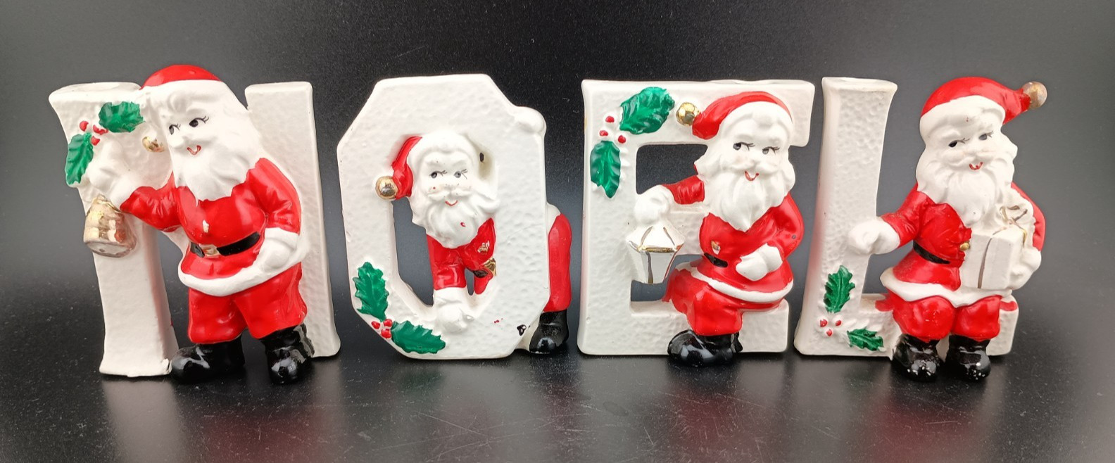 Vintage 50s Relco Japan Santa NOEL Candle Holder Set 4 Pc Ceramic MCM Christmas
