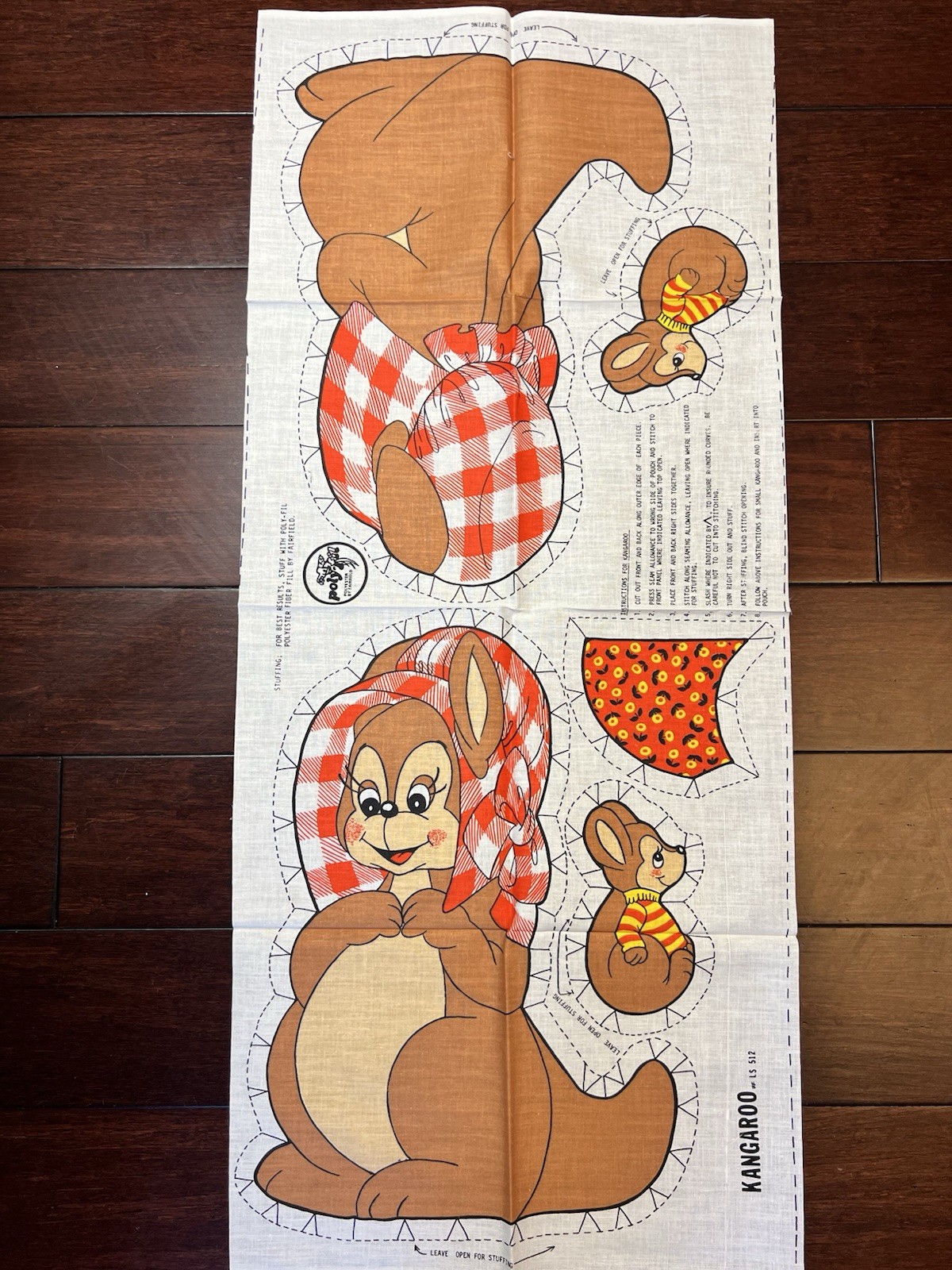 Vintage Lovable Stuffables Printed Doll Fabric Sewing Kangaroo 16” and Joey 6”