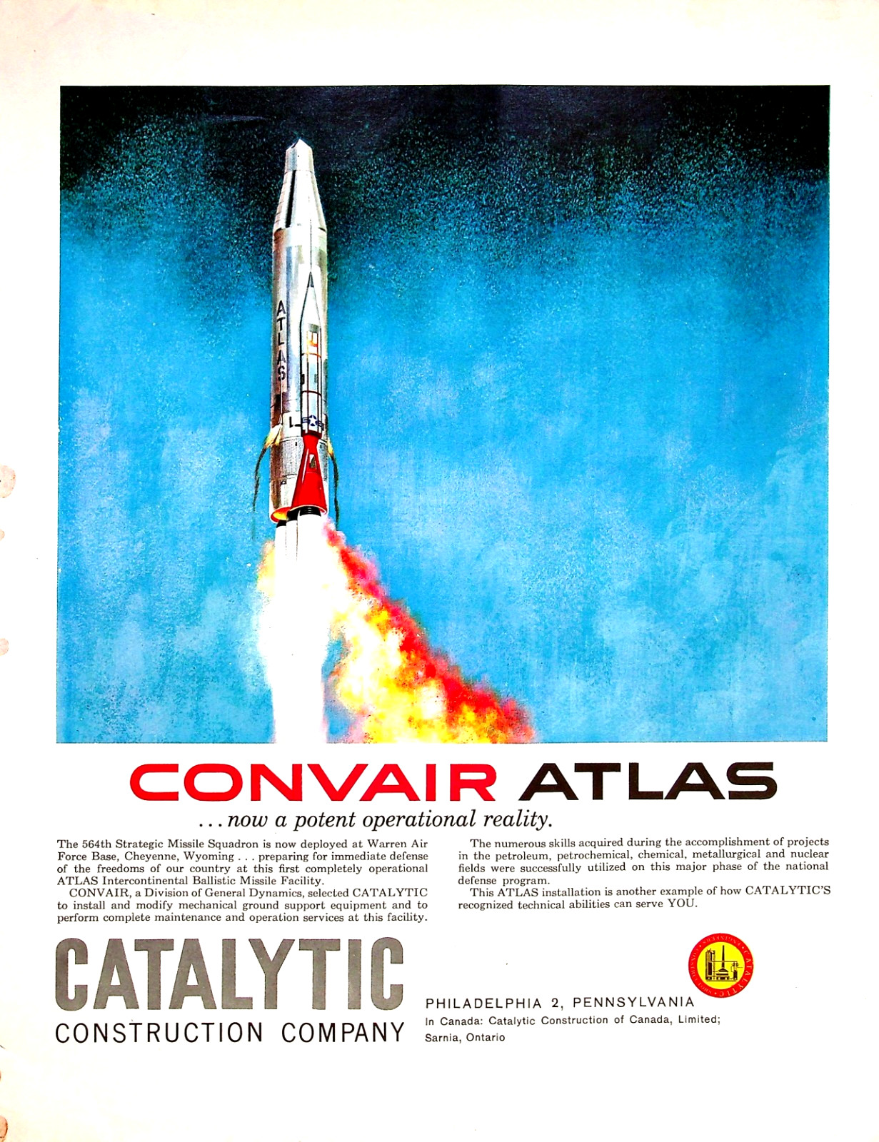 Catalytic Convair NASA Atlas Missile Construction Space Age Vtg 1960 Magazine Ad