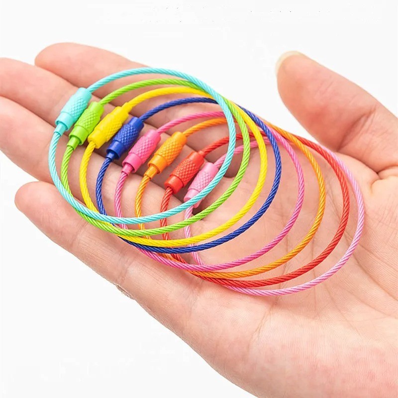 20PCS Colorful Wire Rope Keychain Rings Rotating Key Ring DIY Jewelry Loop