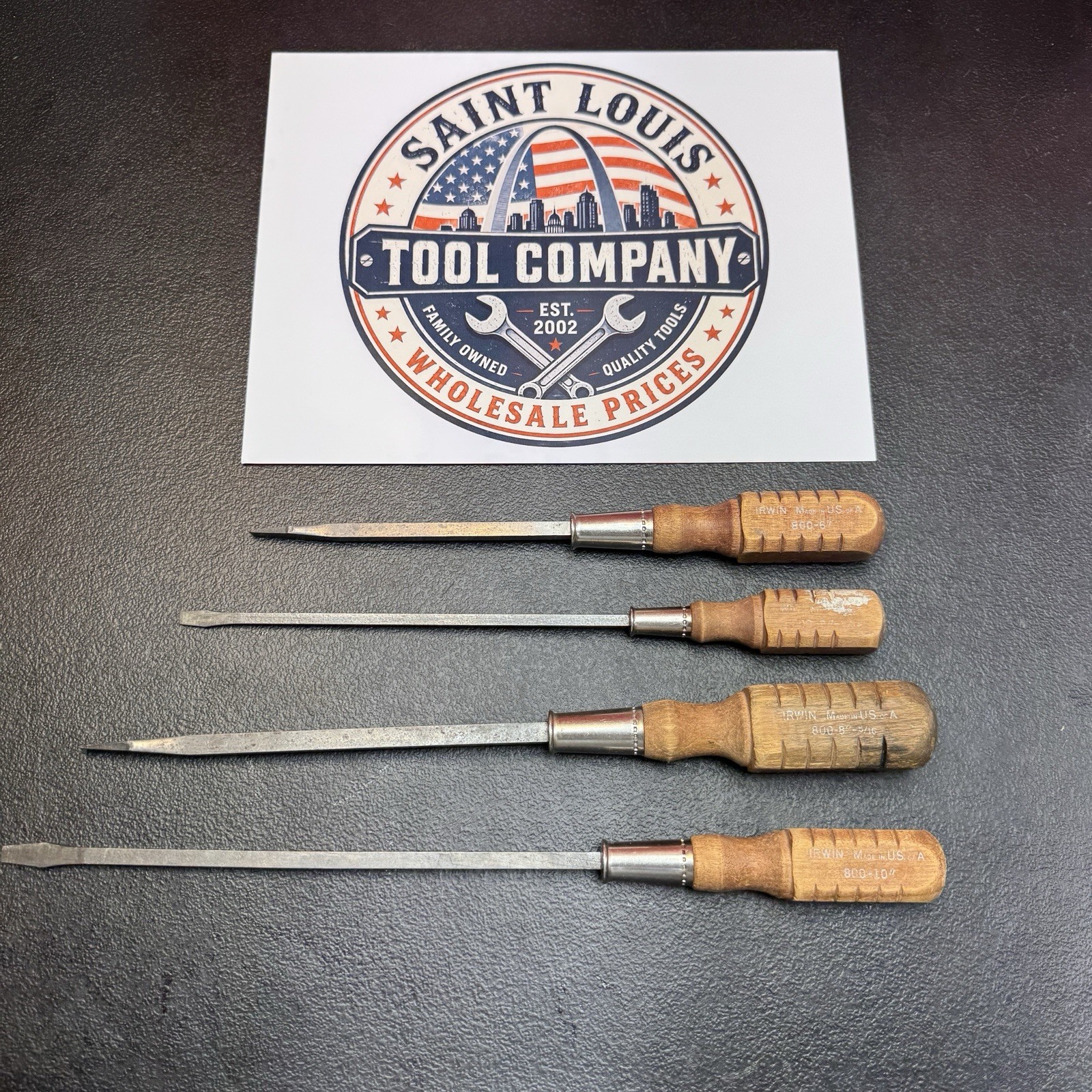 Vintage IRWIN 800 Wood Handle Slotted Screwdriver Set 4pc Made in USA