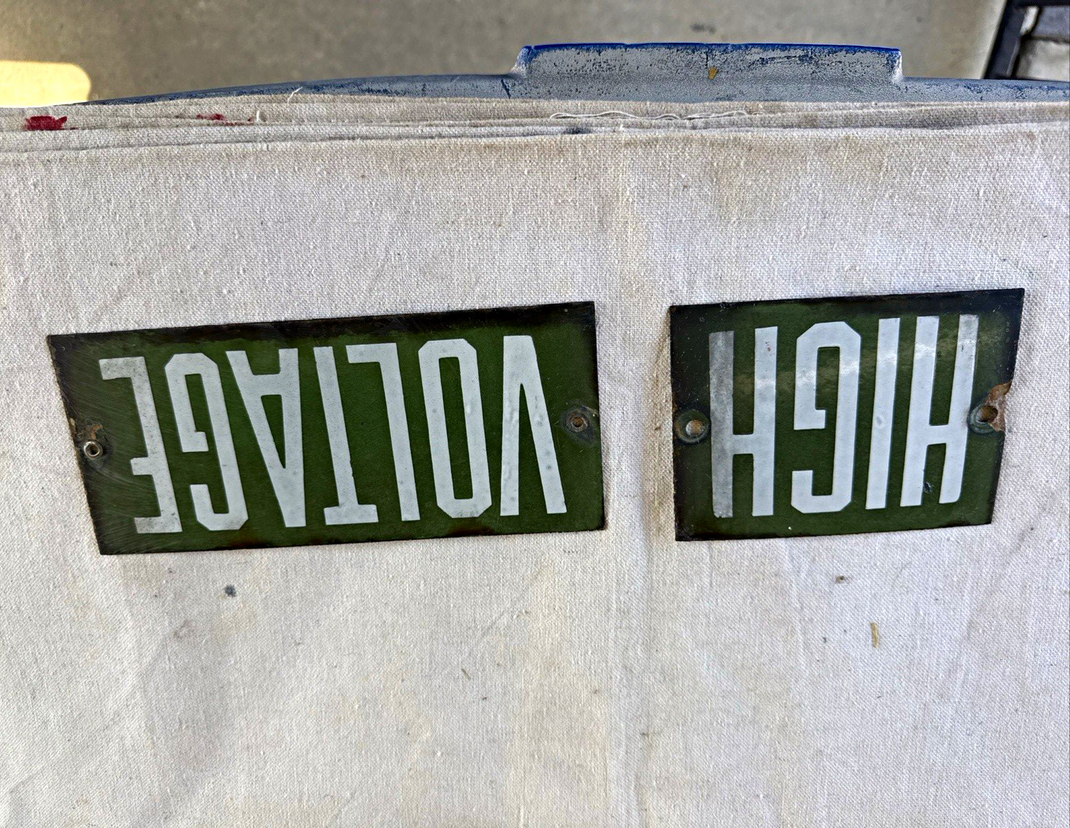 High Voltage Industrial Green/White Painted Metal Signs Set of 2 Wall Hanging