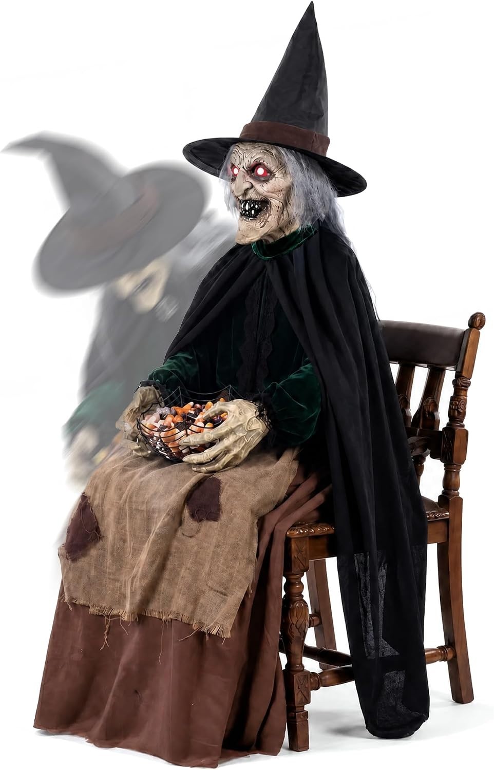 4.6 FT. ANIMATED WITCH SOUND & MOTION ACTIVATED SITTING GLOWING EYES HALLOWEEN