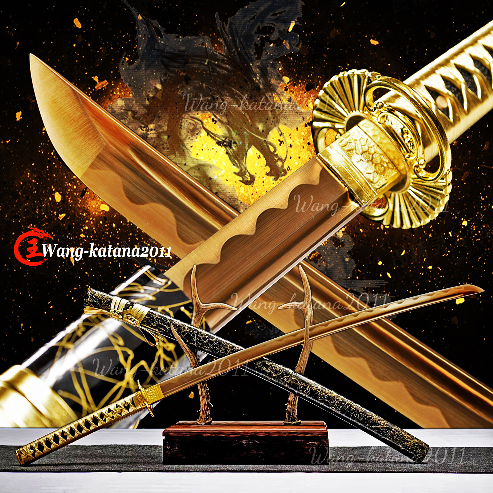 All Gold Sharp Battle Ready Japanese Samurai Katana Sword Full Tang 1095 Steel