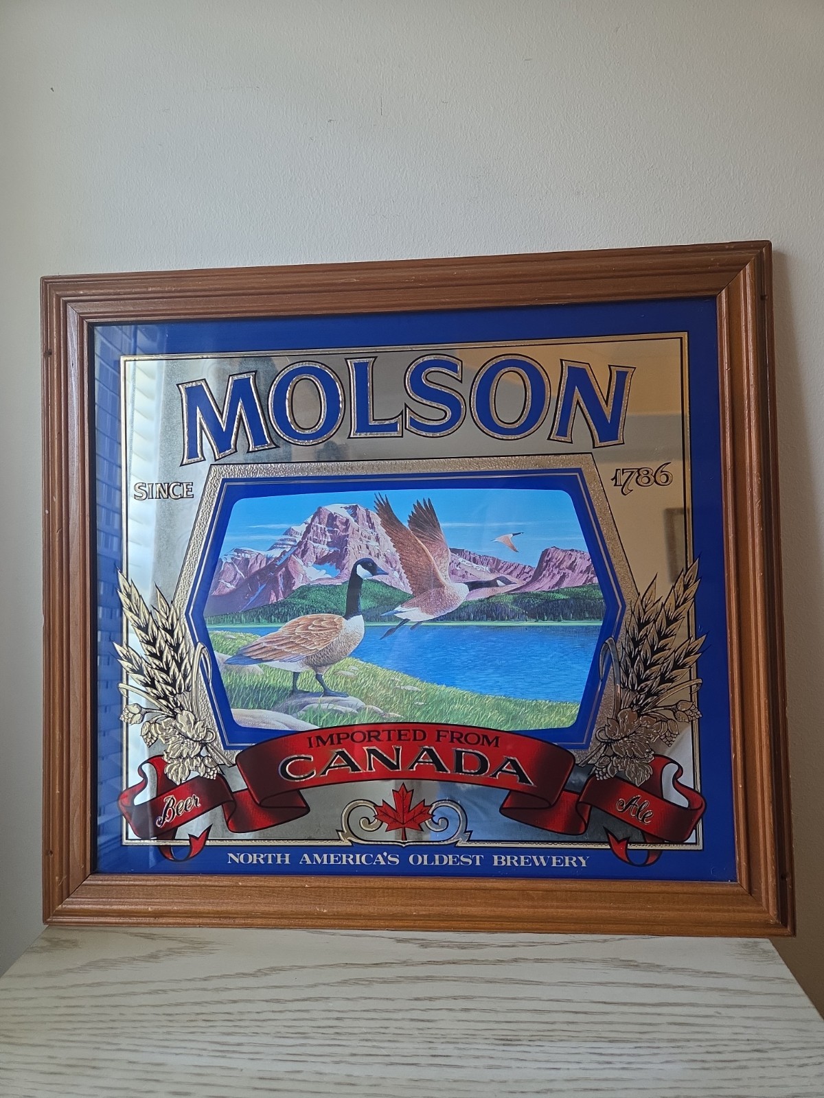 Vtg MOLSON CANADA BEER WOOD FRAME SIGN 20.5 X 19.5\