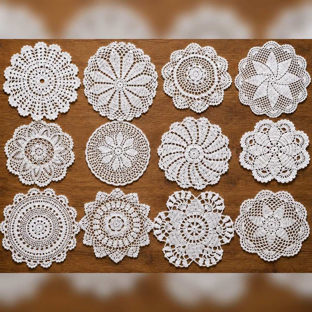 12Pcs/Lot 7-8inch White Vintage Hand Crochet Doilies Lace Doily Round Table Mats