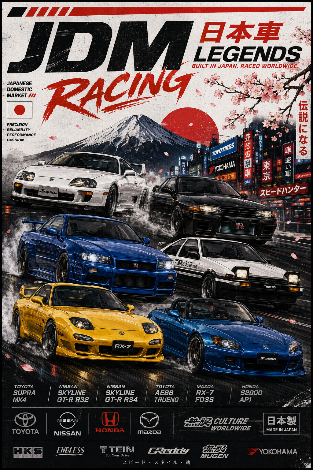 JDM Racing Legends Poster Toyota Nissan Honda Mazda 13x19 Matte Print