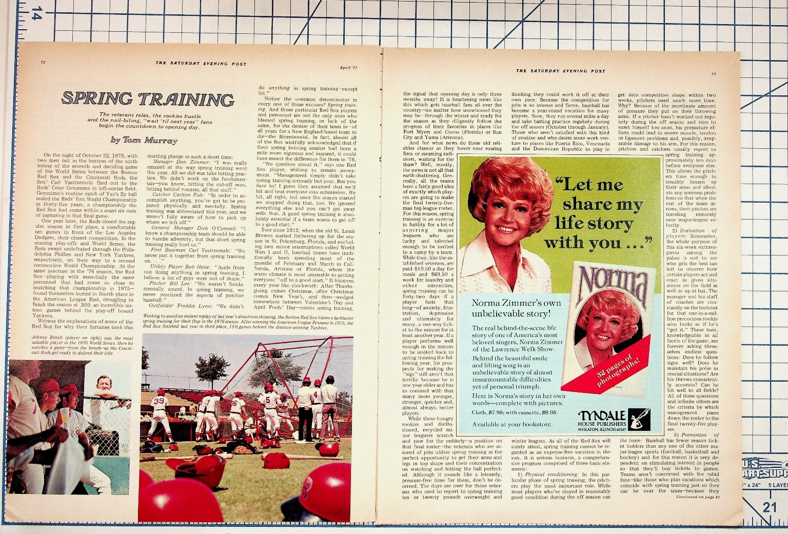 Vintage Saturday Evening Post April 1977 Spring Training Baseball Norma Zimmer