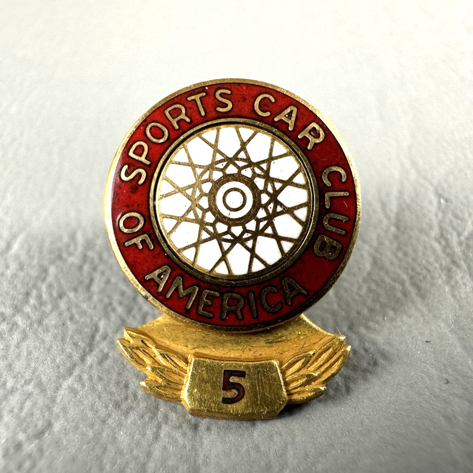 Vintage SCCA Sports Car Club of America Lapel Pin Enamel Gold Filled 5 Yr Dangle