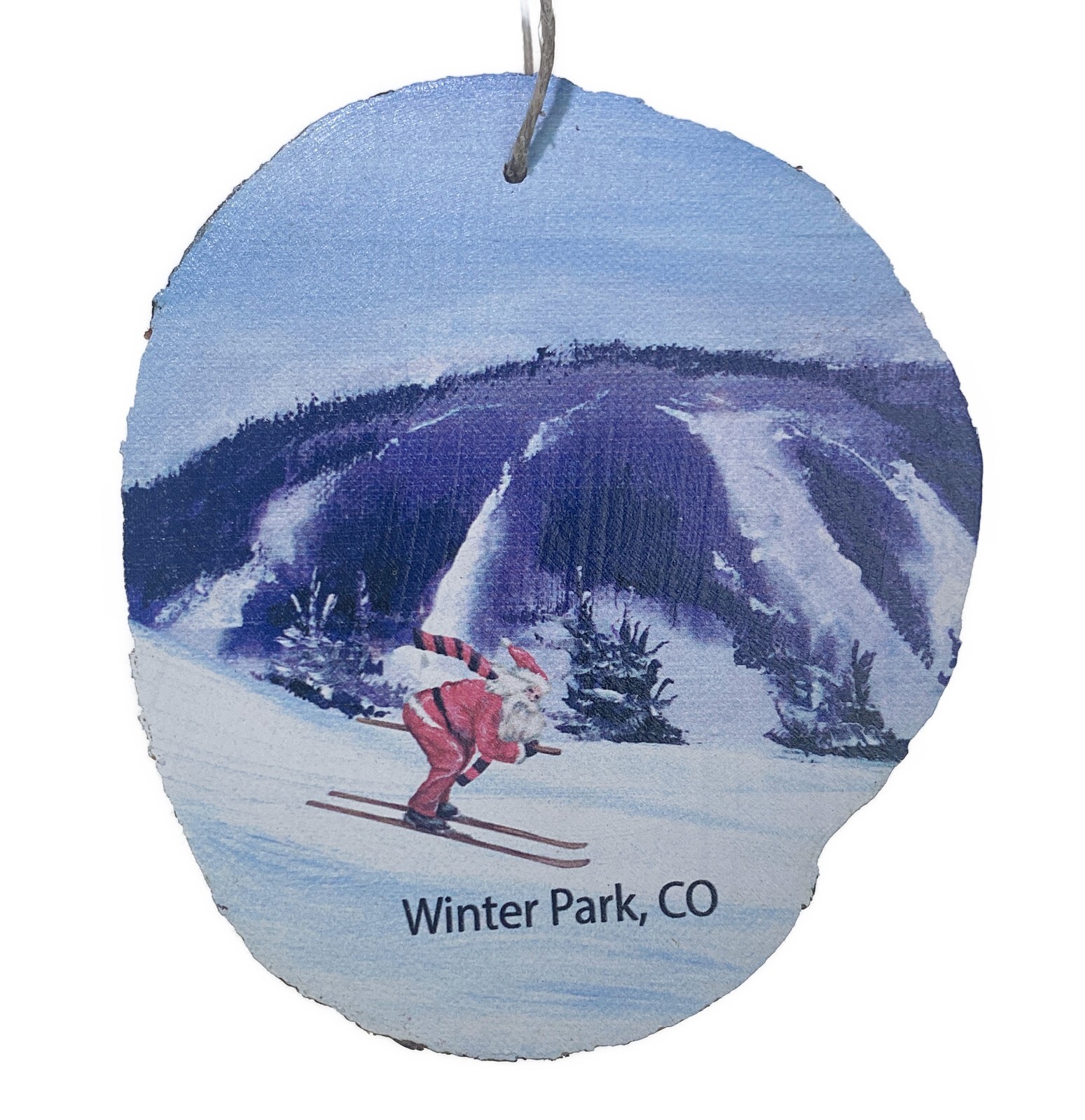 Winter Park CO Snow Skiing Santa Claus Christmas Ornament Painted Wood 