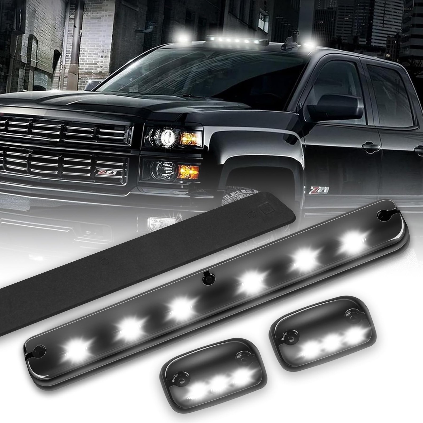 3X LED Cab Maker Lights Smoke Lens White Cab Roof Top Clearance Running Light...
