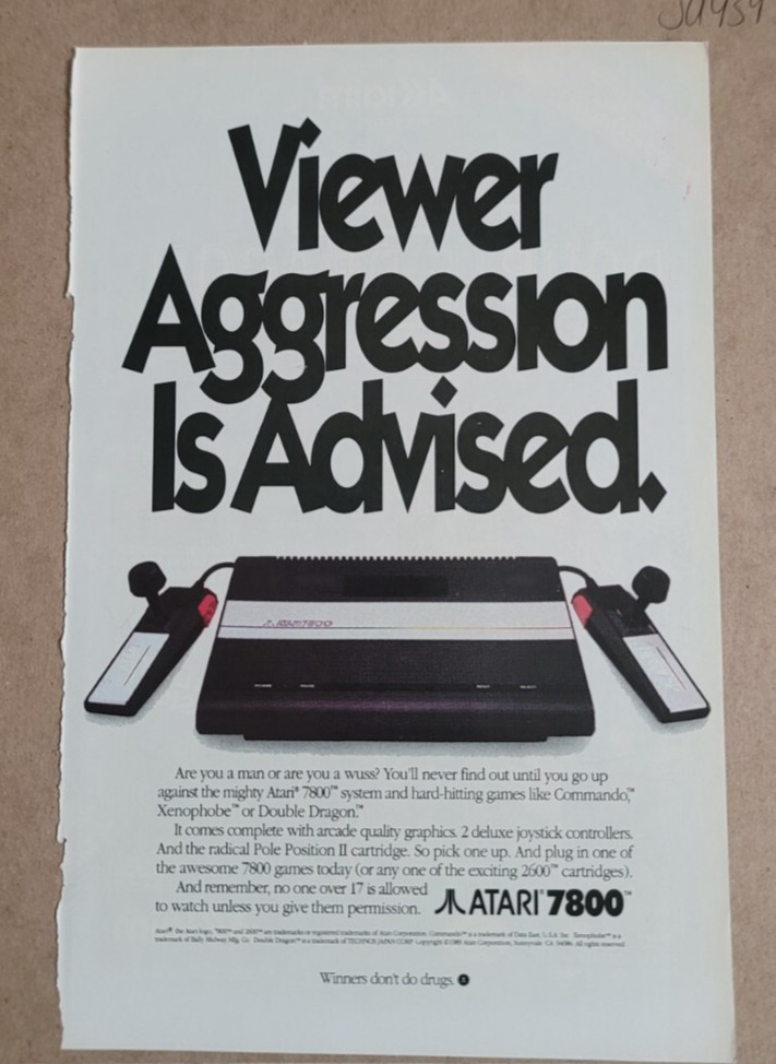 Atari 7800 Video Game Ad Viewer Aggression Is Advised Ad 1989 (JA439