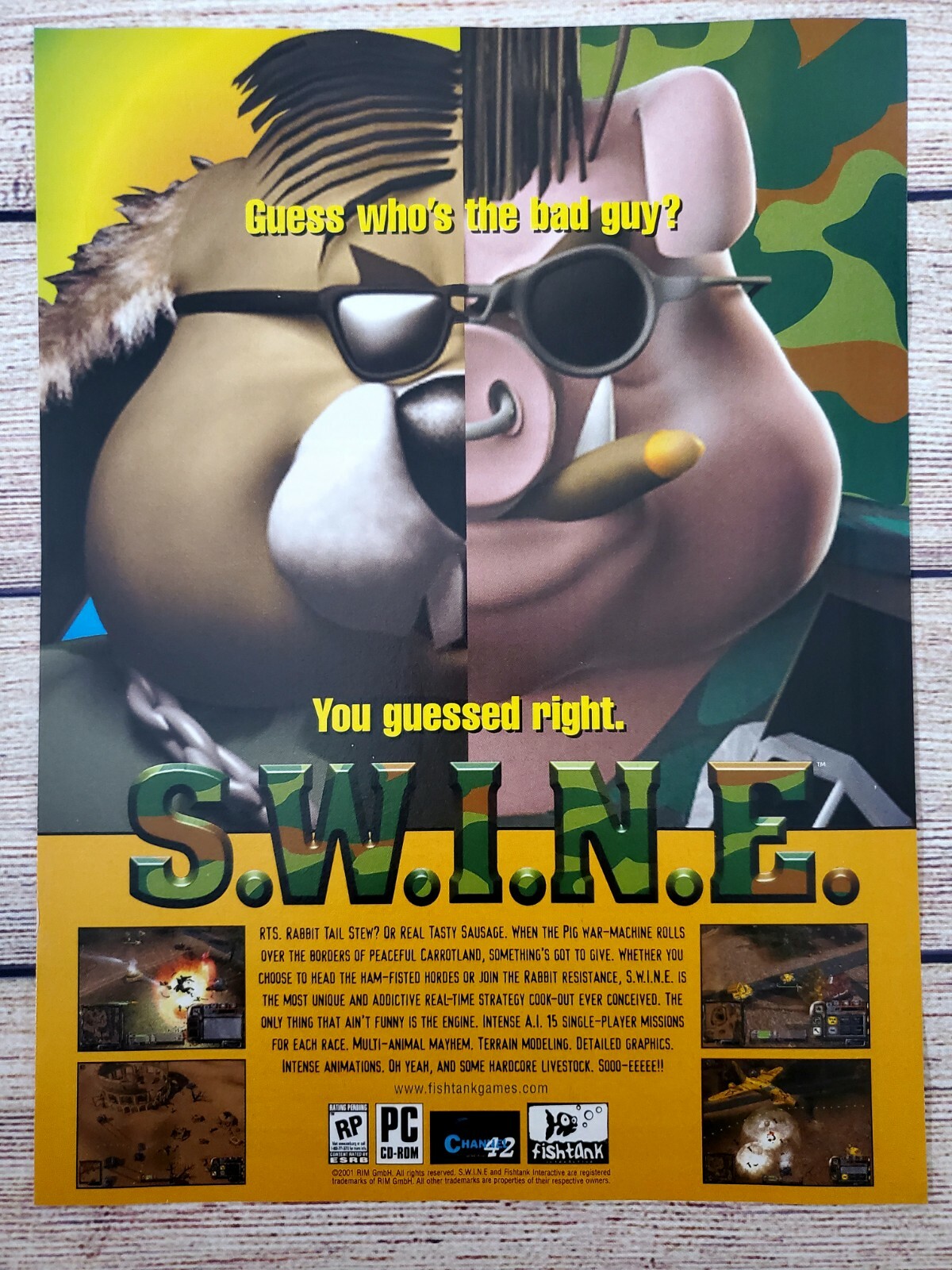 S.W.I.N.E. PC CD Rom Game 2001 Vintage Promo Ad Art Print Poster - Swine