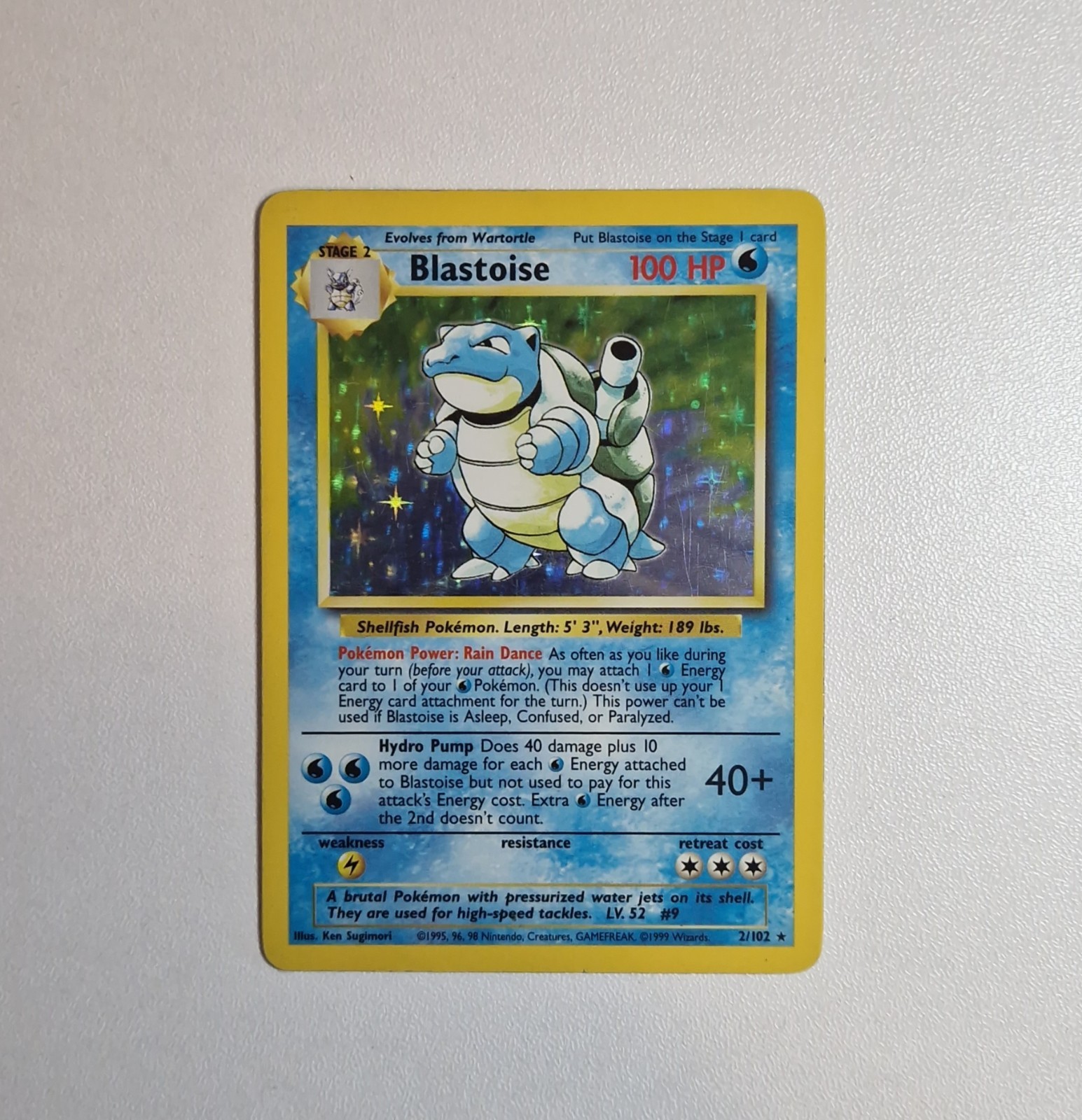 Pokemon TCG Blastoise Holo Card 2/102 Base Set Unlimited Rare Vintage WOTC 1999