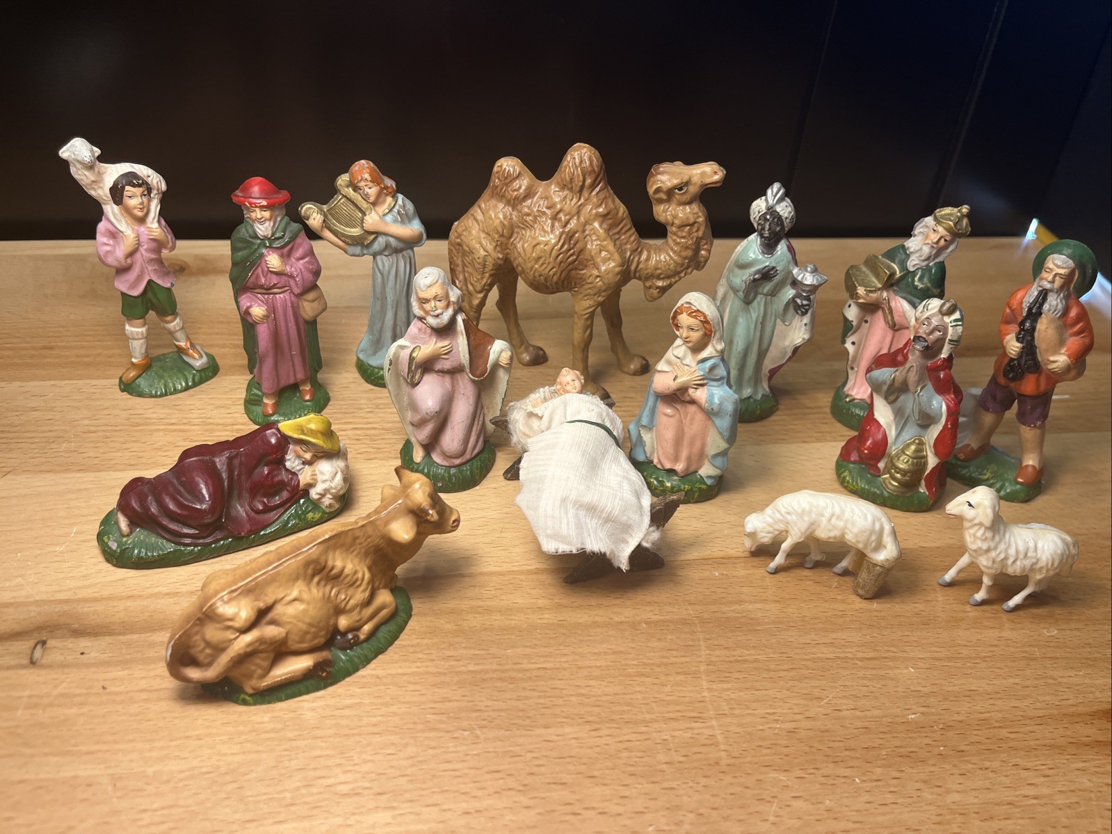 Vtg 1957 Fontanini Style Italian Nativity Set 13 Pc Composition Camel Hand-Dated