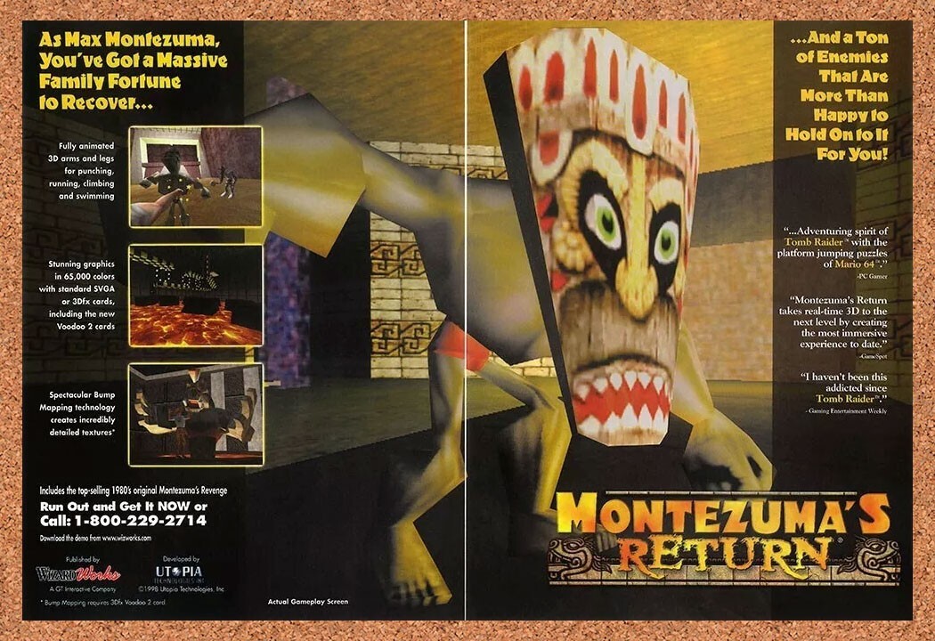 Montezuma's Return PC Original 1999 Ad Authentic Funny Retro Video Game Promo v2