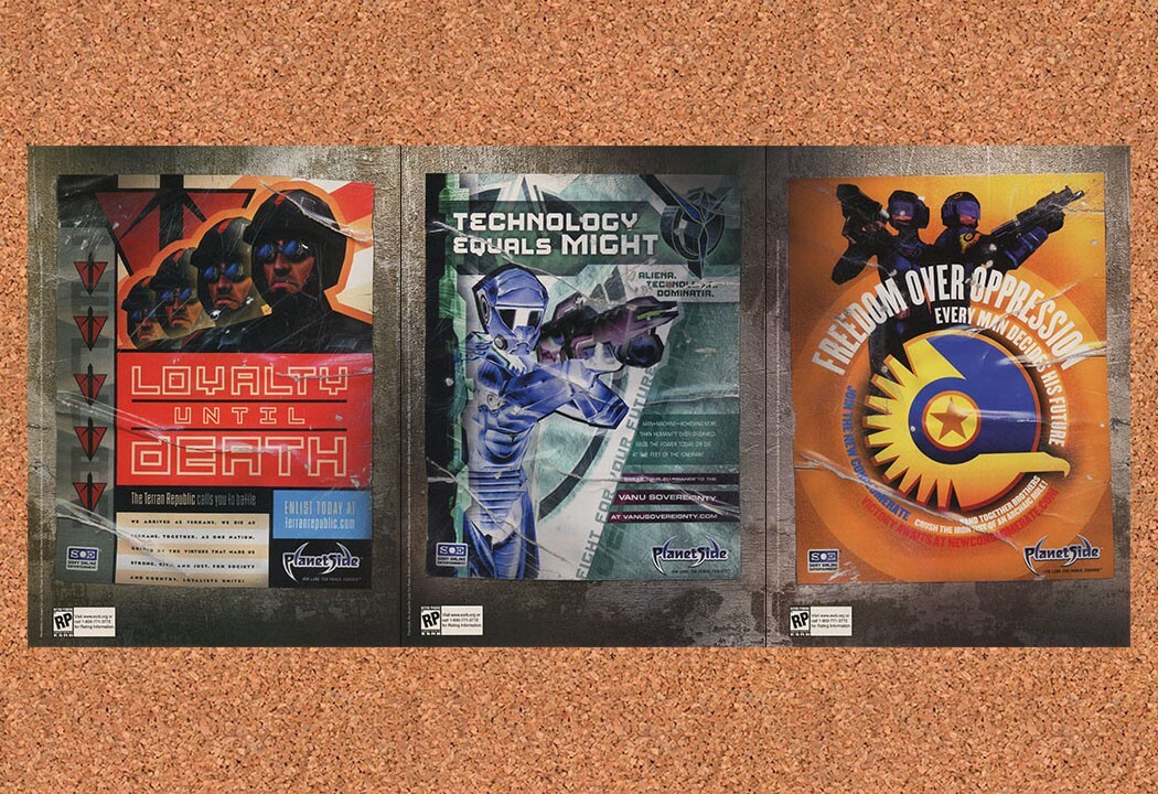 PlanetSide PC Original 2004 Vintage 3-Part Ad - Video Game Display Promo