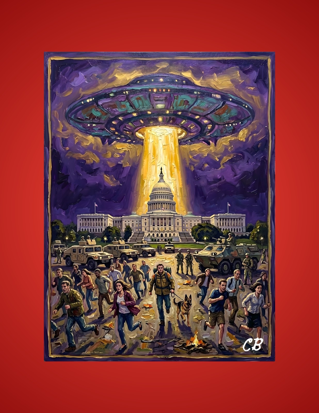 Alien Invasion Capitol ACEO Print | UFO Washington DC Folk Art | Sci-Fi