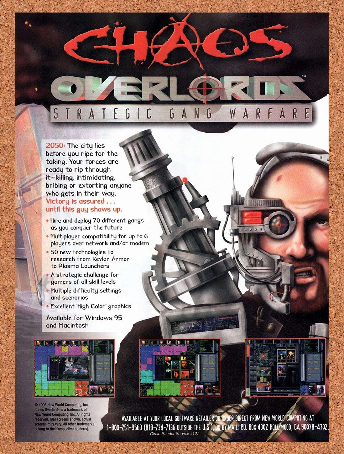 1995 Chaos Overlords Strategic Gang Warfare PC Original Ad / Retro Wall Art v1