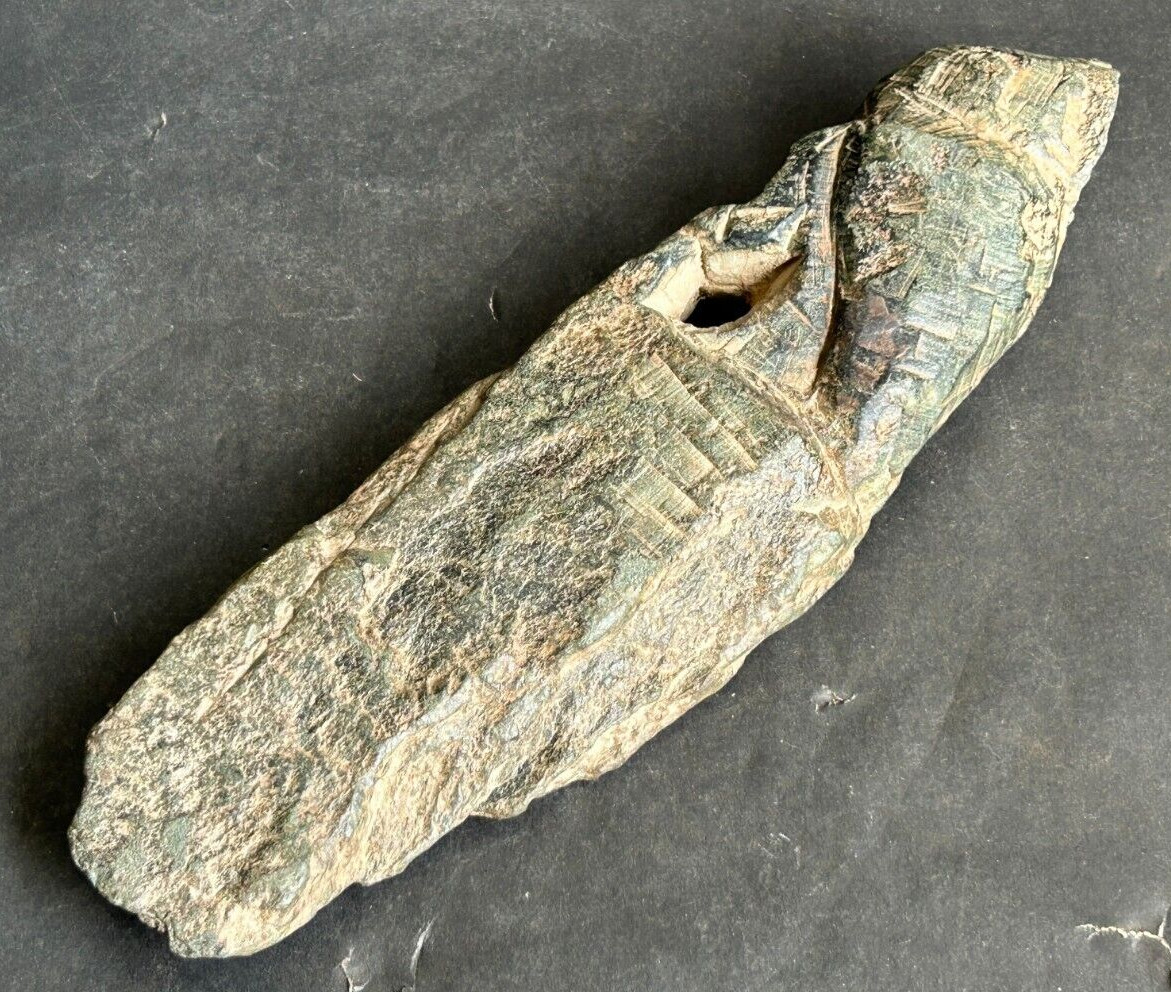 19c ANTIQUE ANCIENT RARE HAND CARVED UNIQUE SHAPE GREEN STONE AUTHENIC FIQURE
