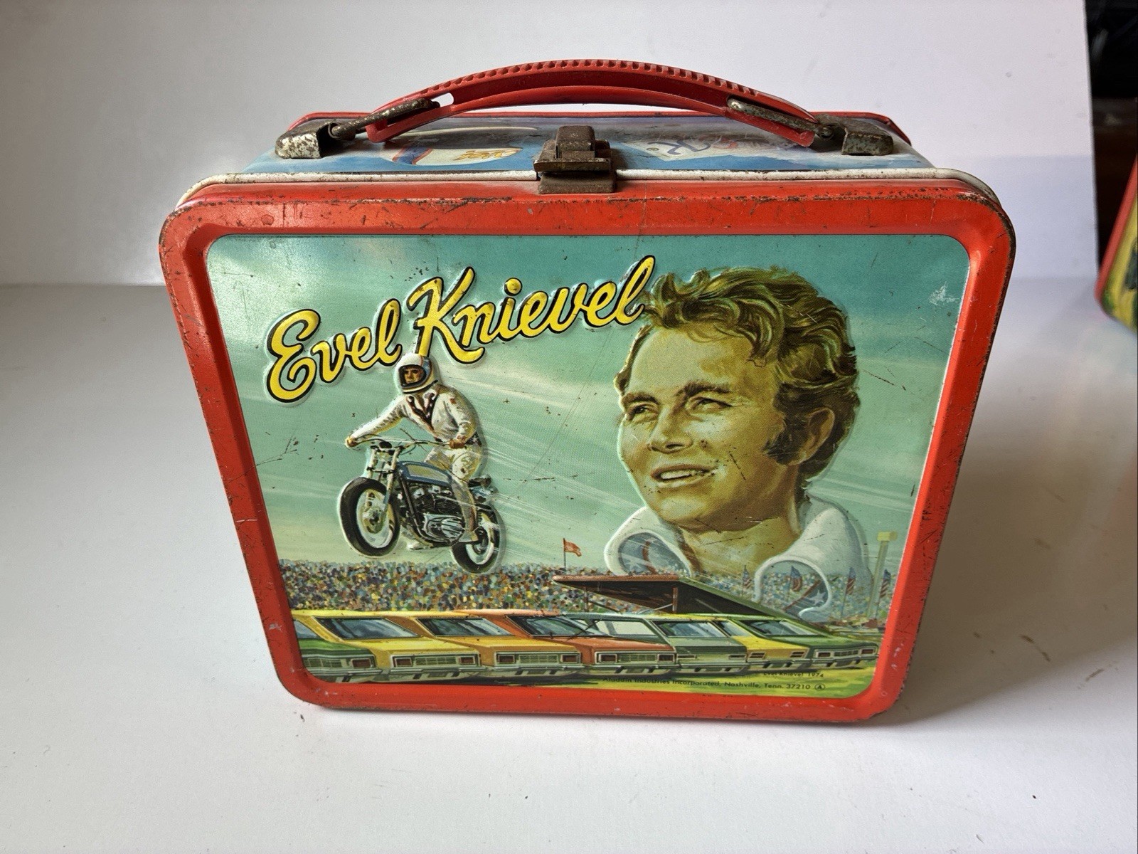 Evel Knievel Collectible Red Metal Lunchbox NO Thermos (BD)