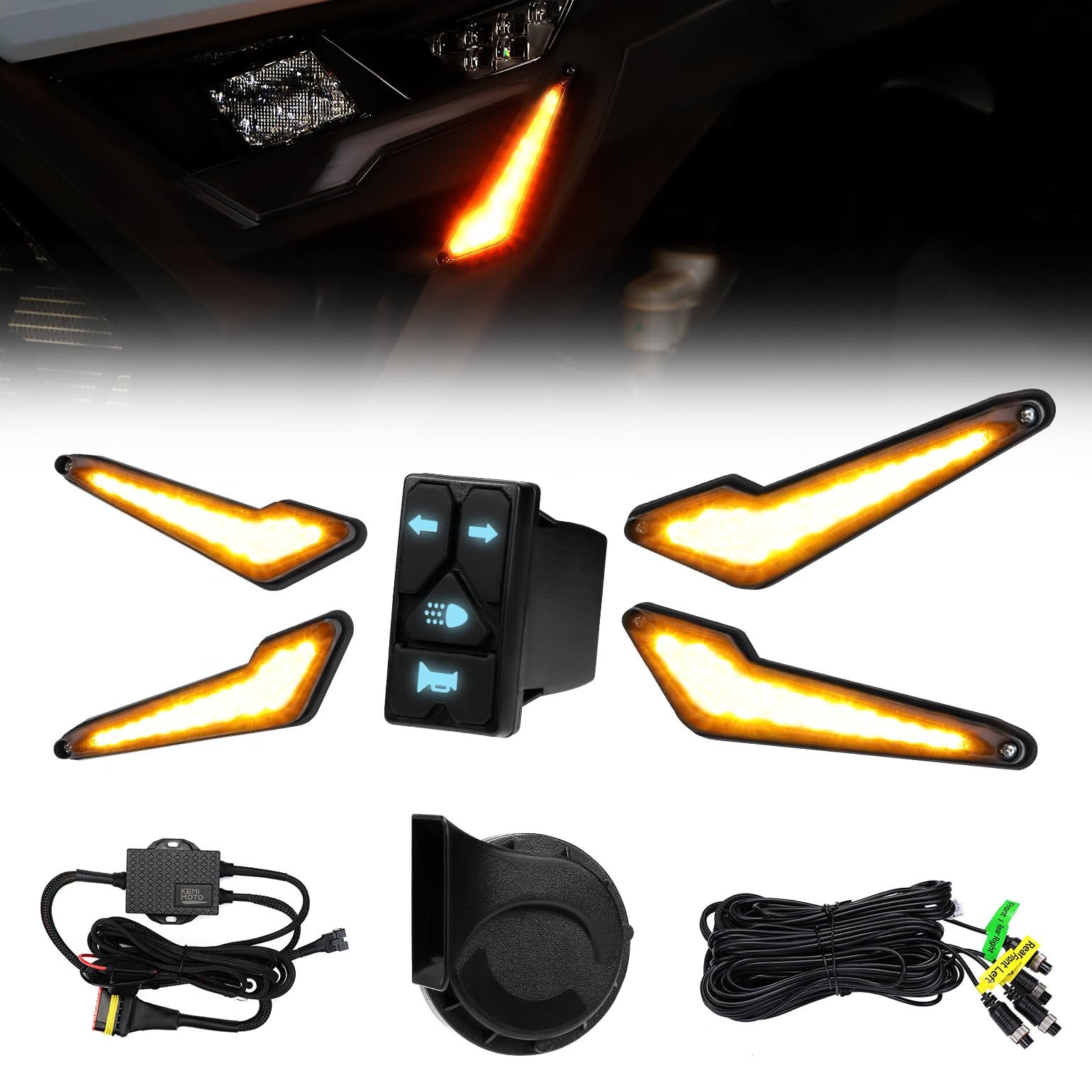 KEMIMOTO Triangle UTV Turn Signal Kit Horn Plug and Play