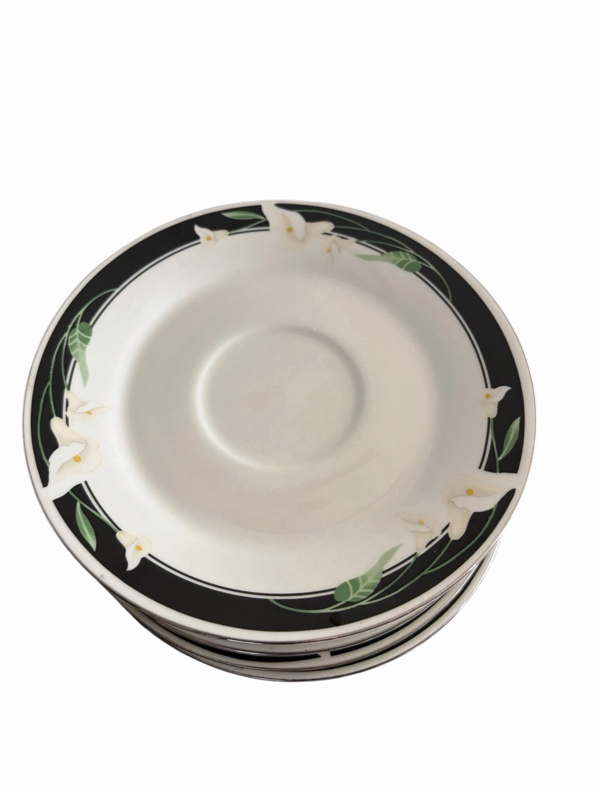 Majesty Collection Black Fantasy 8391 Saucers Set of 6 Floral Black Rim Plates