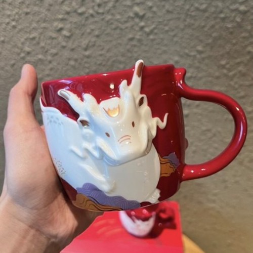 Starbucks 2024 China Year of Dragon 12oz and 3oz Red Mug Set Zodiac Ceramic Cups