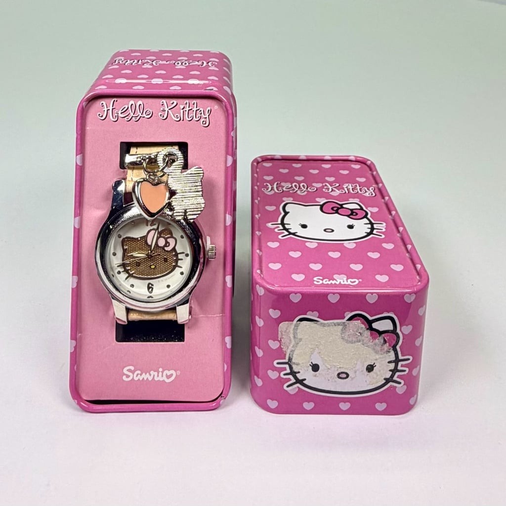 Vintage 2008 Sanrio Hello Kitty Watch with Charms and Heart Tin Case