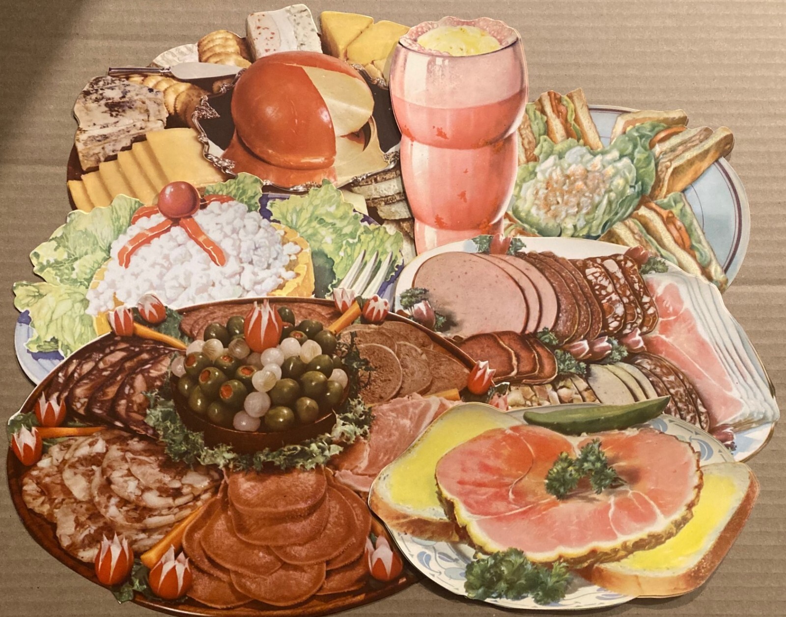 Vintage Die-Cut Diner Sign Lot of Six (6) - Deli Trays of Meat, Sandwich's-NOS