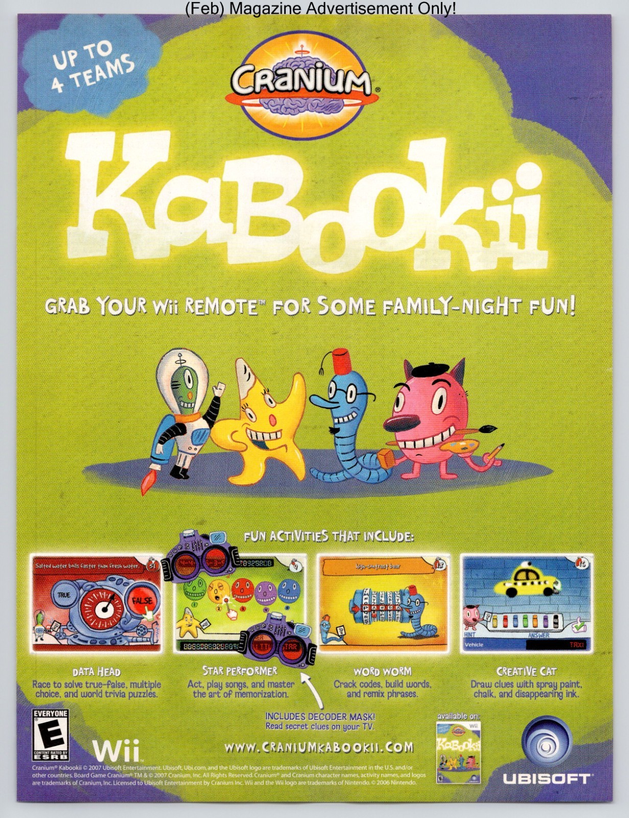 Cranium Kabookii Wii Ubisoft Family Fun Game Ad 2008 Full Page Print Ad
